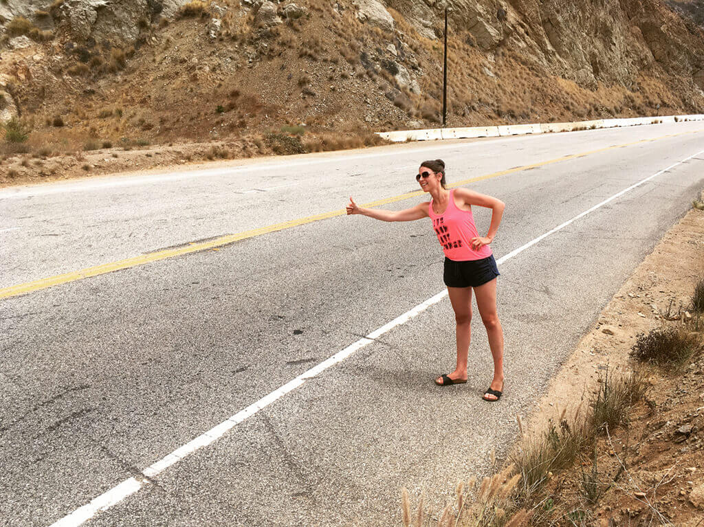 TMc hitchhiking on Hwy 101 in California
