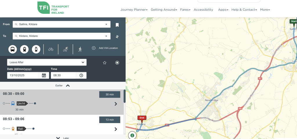 Transport for Ireland Trip Planner Screenshot