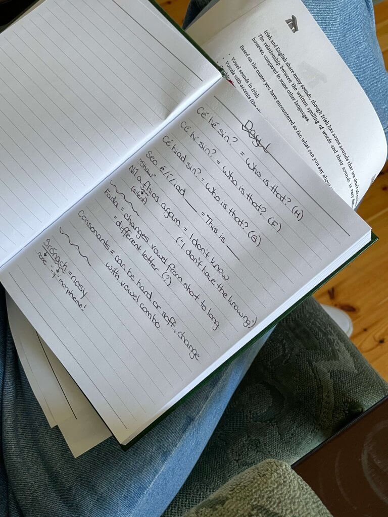 Oideas Gael - Day 1 of Irish Immersion Class Notebook